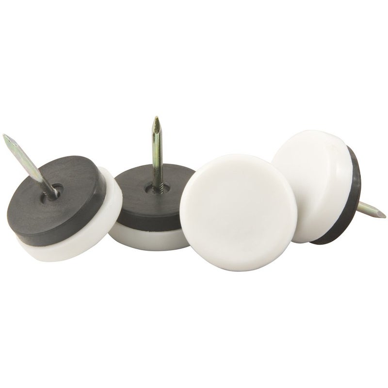 SoftTouch Nail On 1-1/8" Furniture Glides for Straight Wooden Furniture Legs (4 piece) - White, Round - Image 1